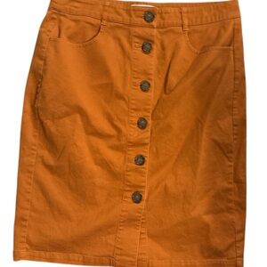Loft Rust Orange Button-Front Knee Length Skirt